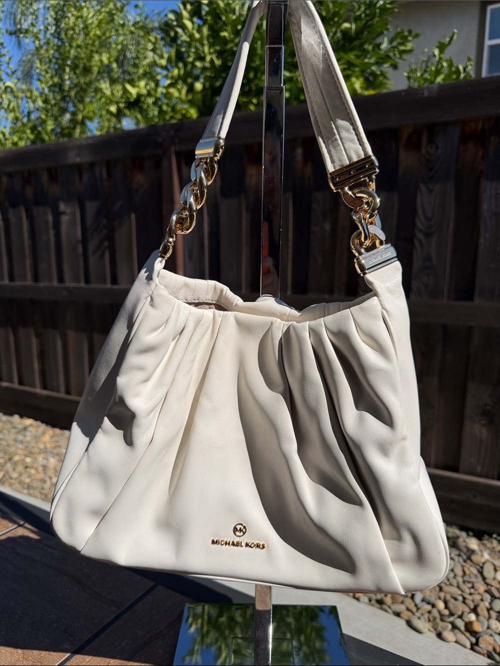 Michael Kors Optic White Shoulder Bag with Gold Hardware